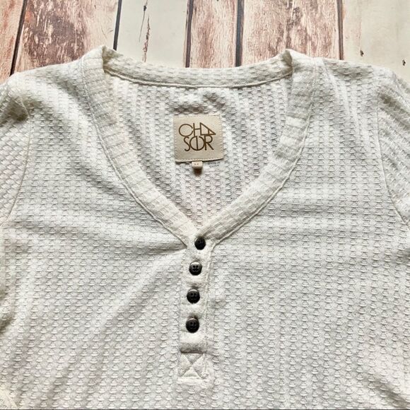 CHASER White Button Cuff Knit Thermal Top M - Picture 2 of 5